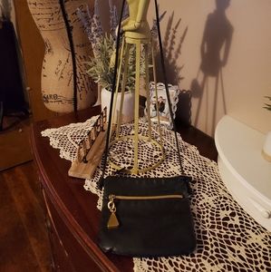 Sharif® Black Leather Crossbody Bag